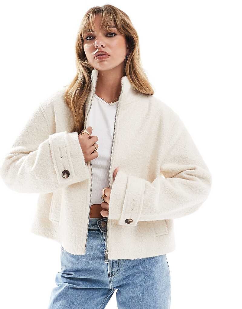 

Кремовая куртка-воронка из букле ASOS DESIGN, Бежевый, Кремовая куртка-воронка из букле ASOS DESIGN