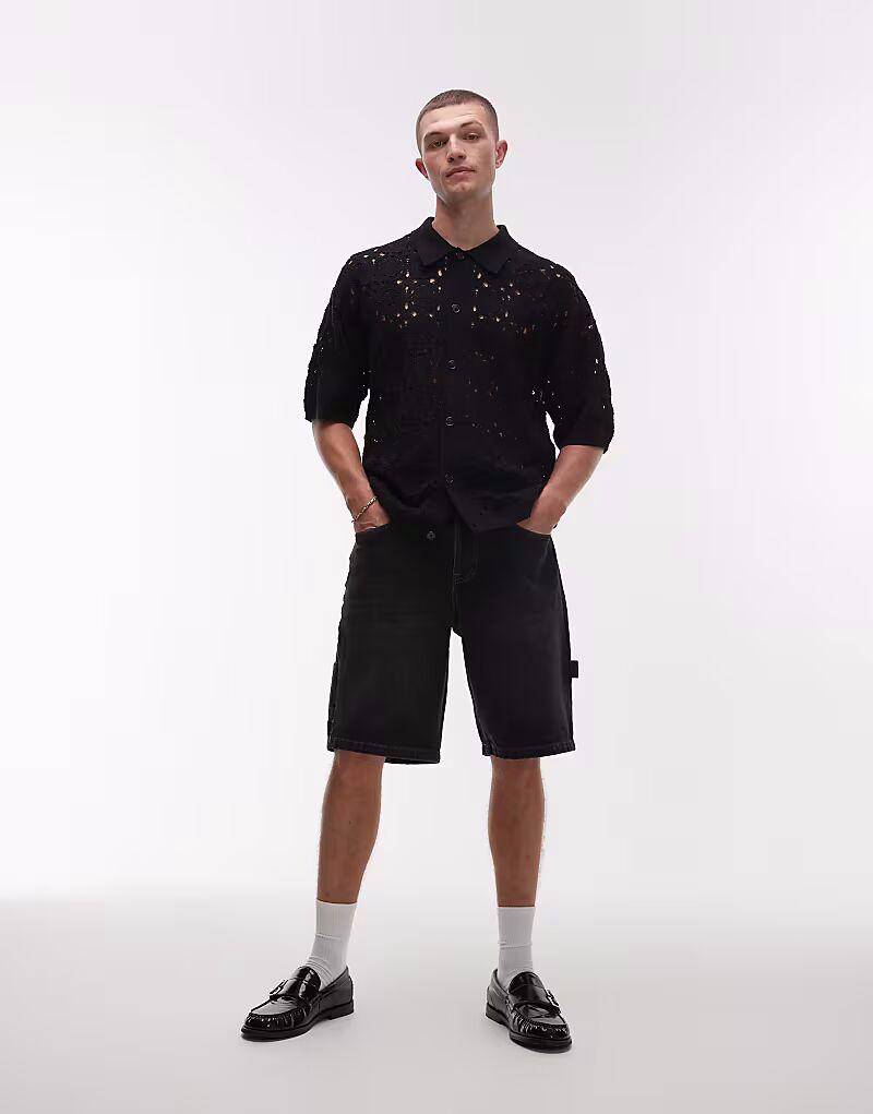 

Шорты из денима Topman Carpenter черного цвета с потертостями
