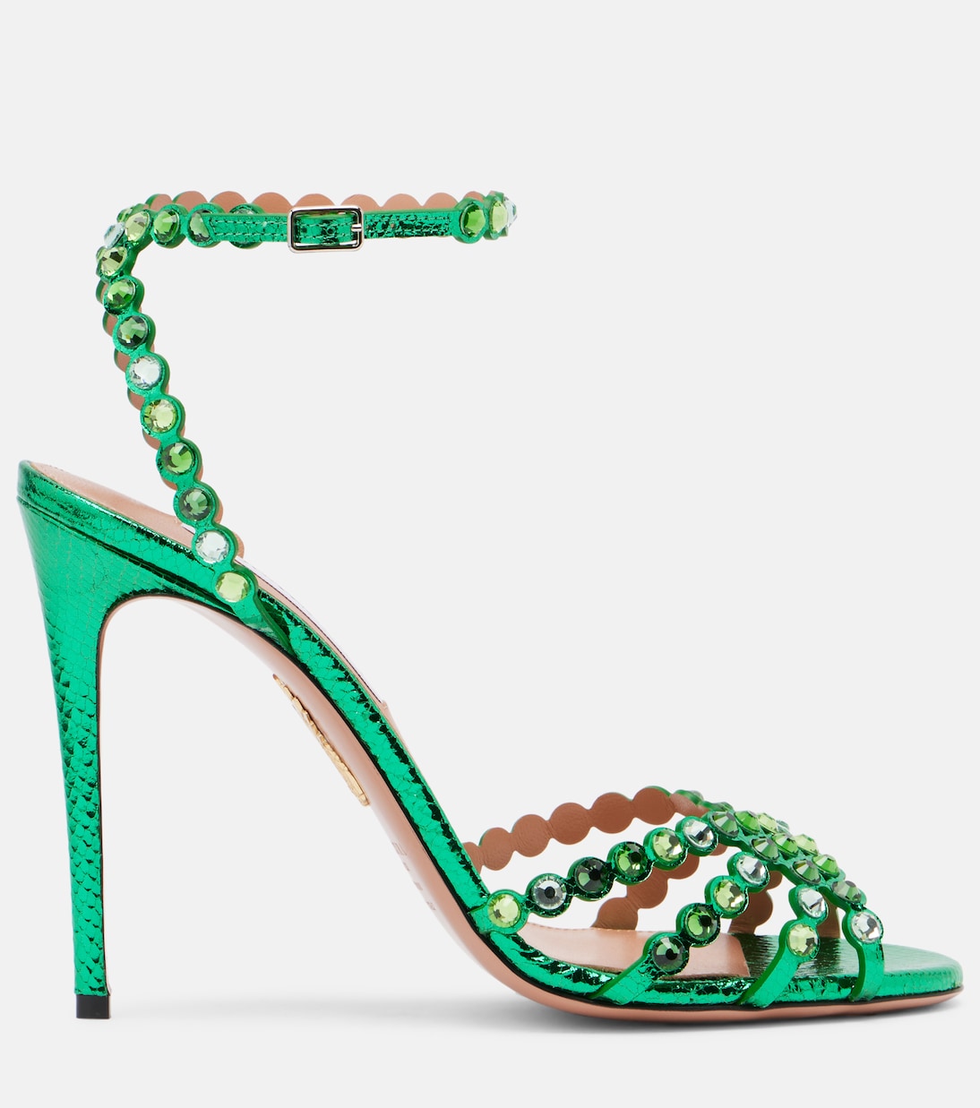 Сандалии из кожи с декором Tequila 105 Aquazzura, Bright Emerald — фото 4