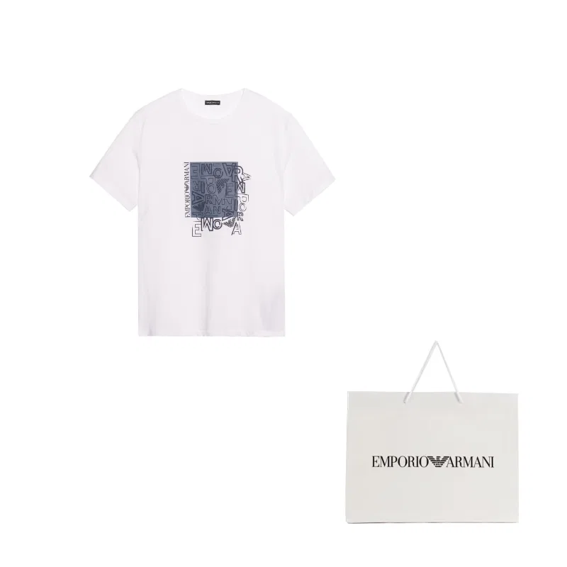 Футболка мужская Emporio Armani бело-голубая