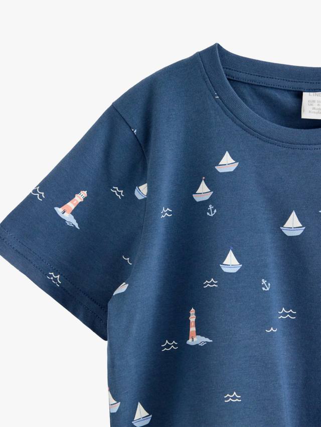 Детская футболка с принтом лодки из хлопка Lindex, Dark Blue — фото 3