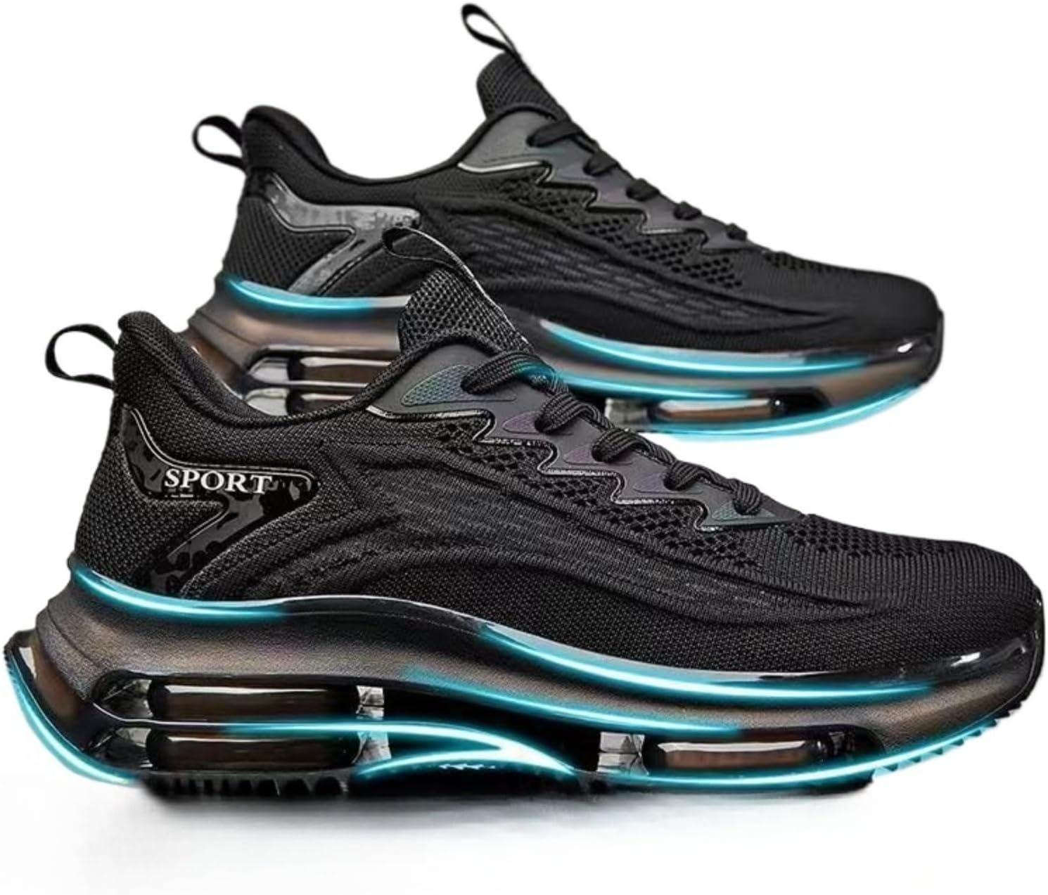 

Мужские кроссовки с полной подошвой и амортизирующей технологией Air Cushion, на толстой подошве, с шнуровкой, дышащие сетчатые легкие кроссовки для ходьбы Azttoztto, черный