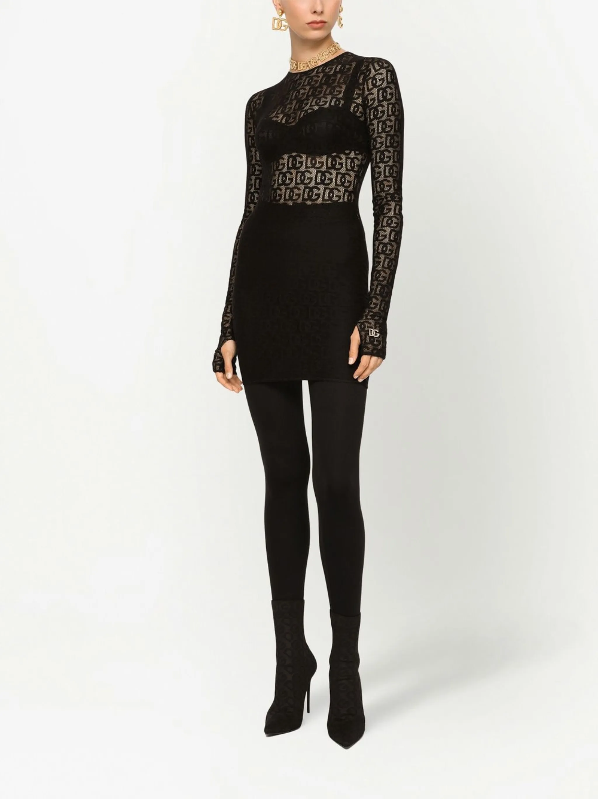 Платье мини из тюля с логотипом DG Dolce & Gabbana, черный — фото 3