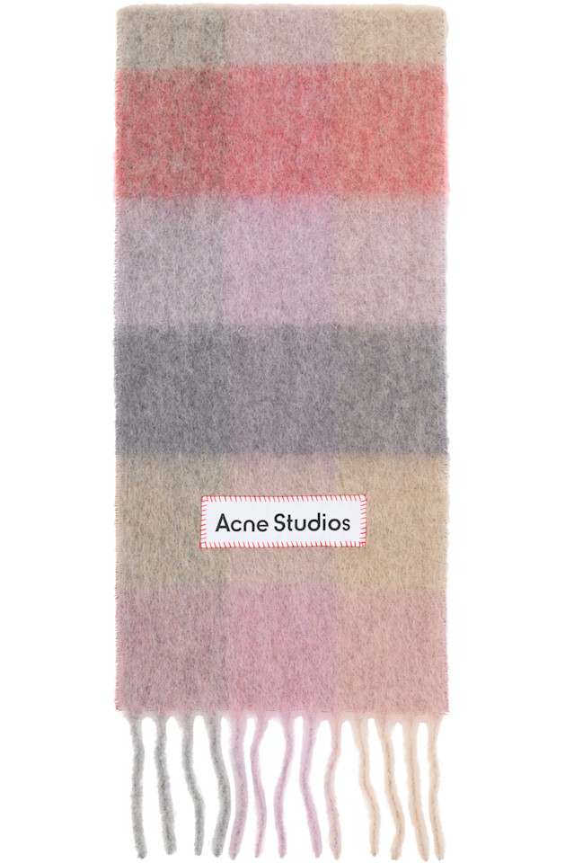 

Acne Studios Плетеный шарф из мохера розового и фиолетового цвета