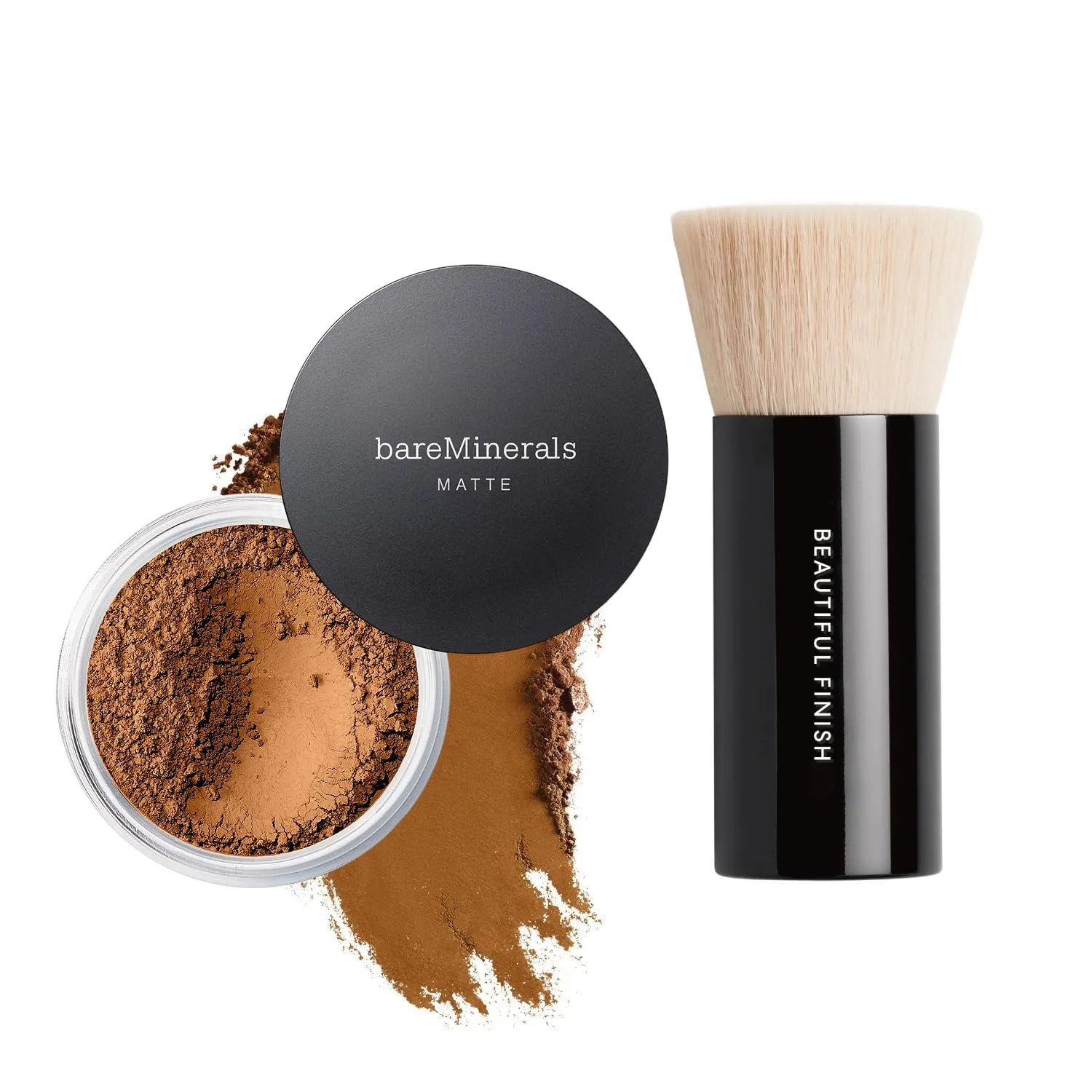 bareMinerals Original Matte Loose Powder Foundation SPF 15, минеральная пудра для лица, матовое покрытие от легкого до полного, маскирует блеск, без талька, некомедогенно + кисть для тонального средства Beautiful Finish