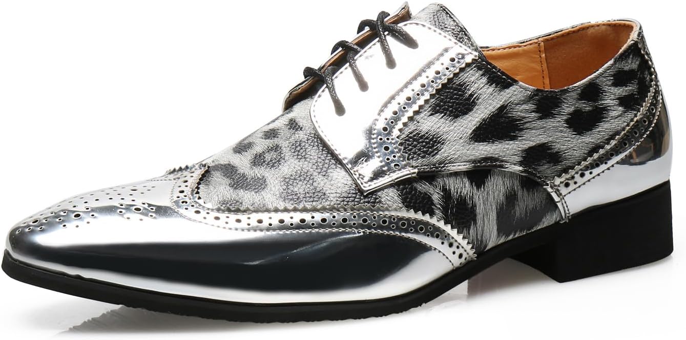 

Мужские оксфорды формальные туфли с текстурой леопарда, туфли дерби с крыльями из глянцевой кожи, модные свадебные туфли на выпускной, современные деловые туфли, роскошные туфли под смокинг Santimon, серебро