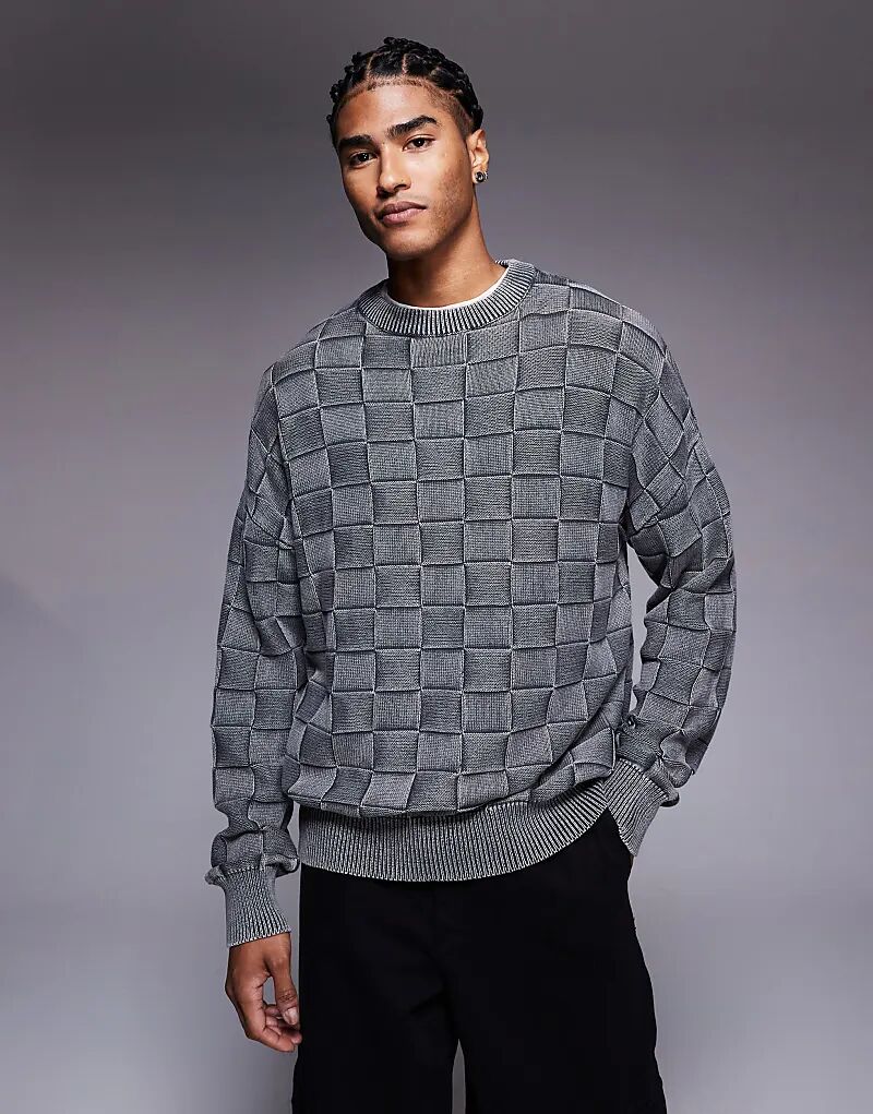 

Джемпер River Island с клетчатым узором и круглым вырезом темно-серого цвета