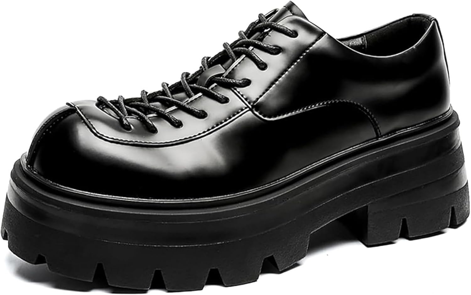 

Мужские кожаные дерби на платформе, оксфорды с круглым носком, массивным каблуком, без шнуровки, формальная обувь для бизнеса и офиса Xinduoyu, черный