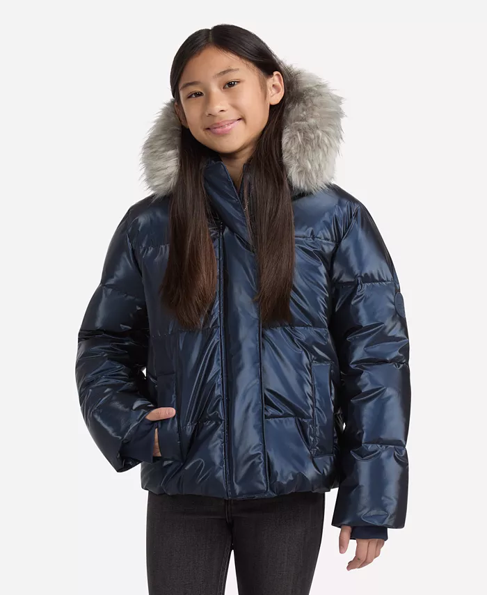 

Блестящая ультра-пуховая куртка для девочек abercrombie kids, синий