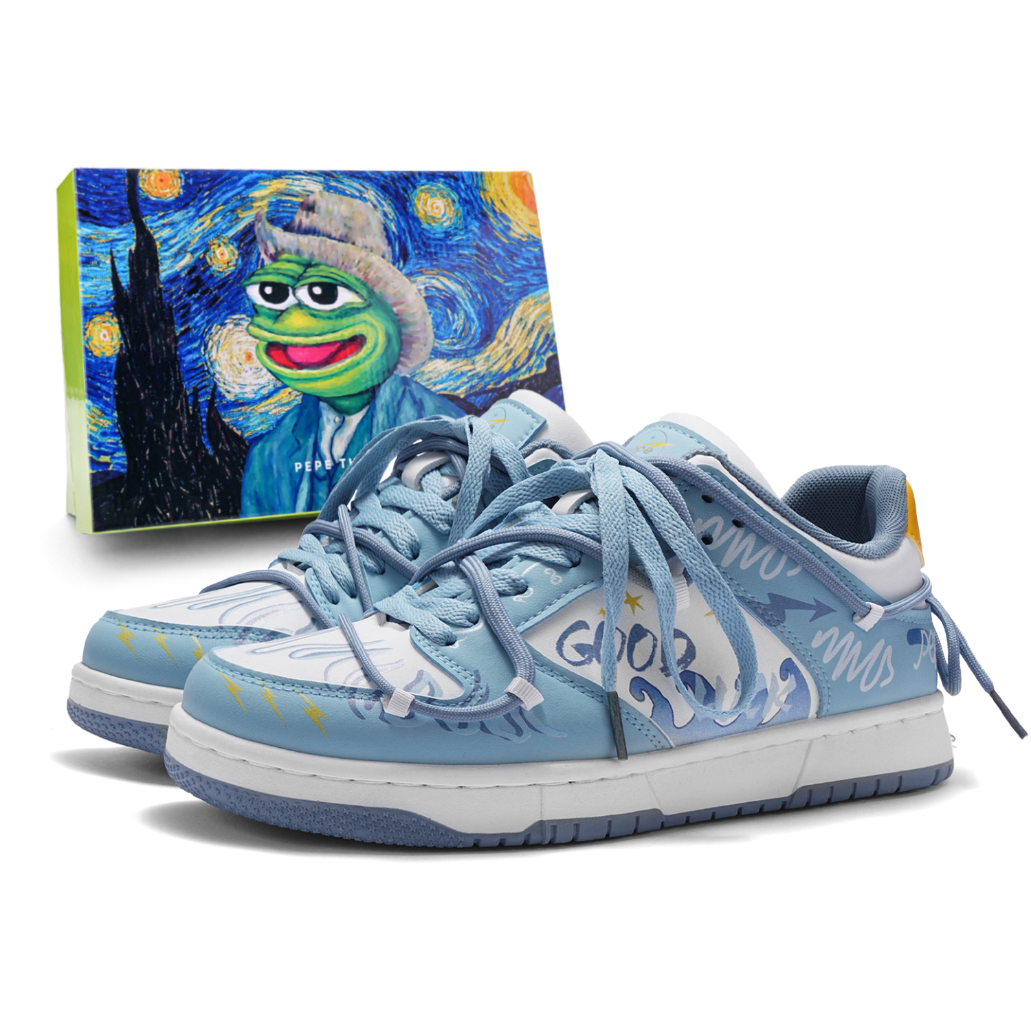 

Pepe The Frog Низкие скейтерские кроссовки унисекс светло-голубые, цвет Light Blue