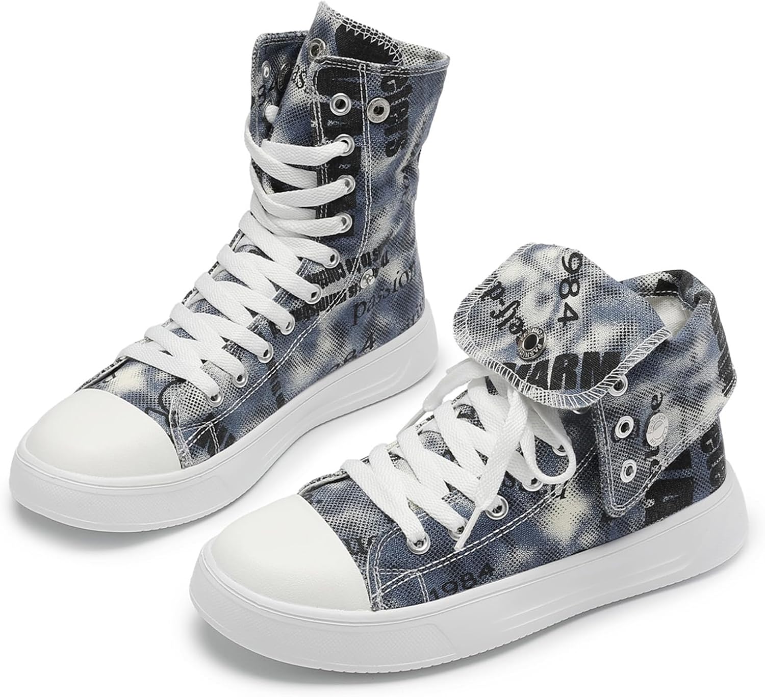 

Женские высокие кеды из ткани с граффити и заклепками, легкие и удобные платформенные обувь для мужчин и женщин Lanverth, синий