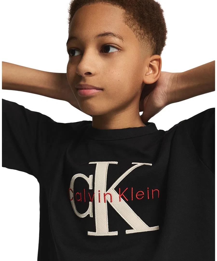 Детская футболка с коротким рукавом и сетчатой аппликацией, размер 8-16 Calvin Klein, черный — фото 3