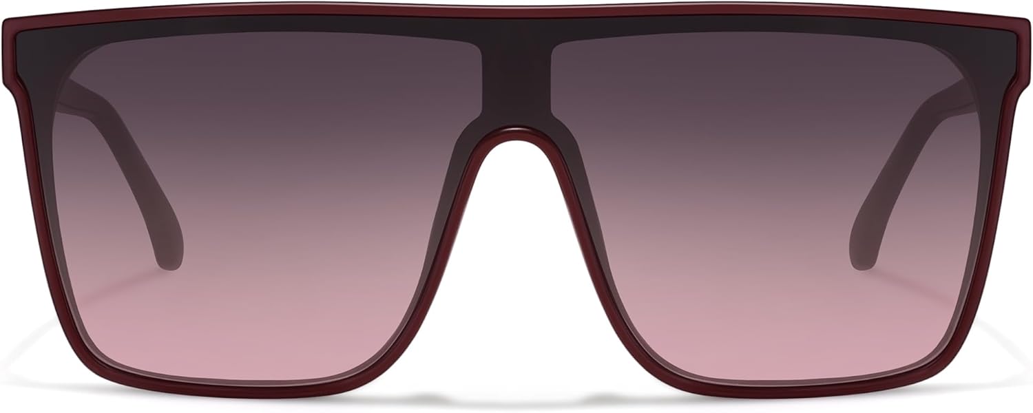 

Модные квадратные солнцезащитные очки большого размера для женщин и мужчин в стиле ретро с плоской верхней частью, солнцезащитные очки-щиток с защитой от УФ-излучения, цельная линза Fozono, Wine Red Frame/Gray Red Gradient Lens