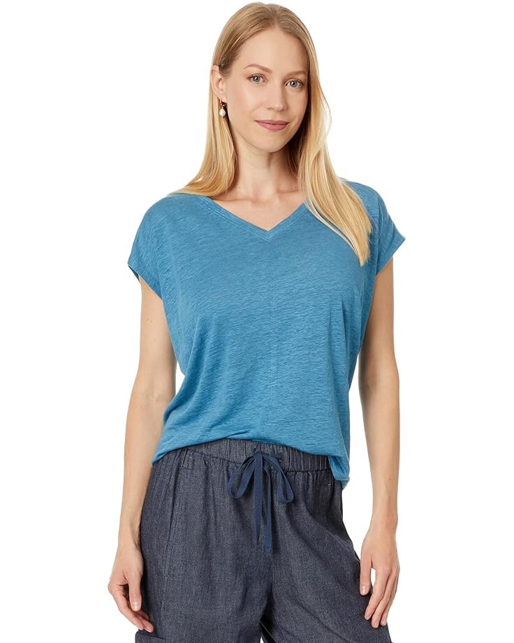 

Футболка Eileen Fisher V-Neck Square Tee, цвет Cascade
