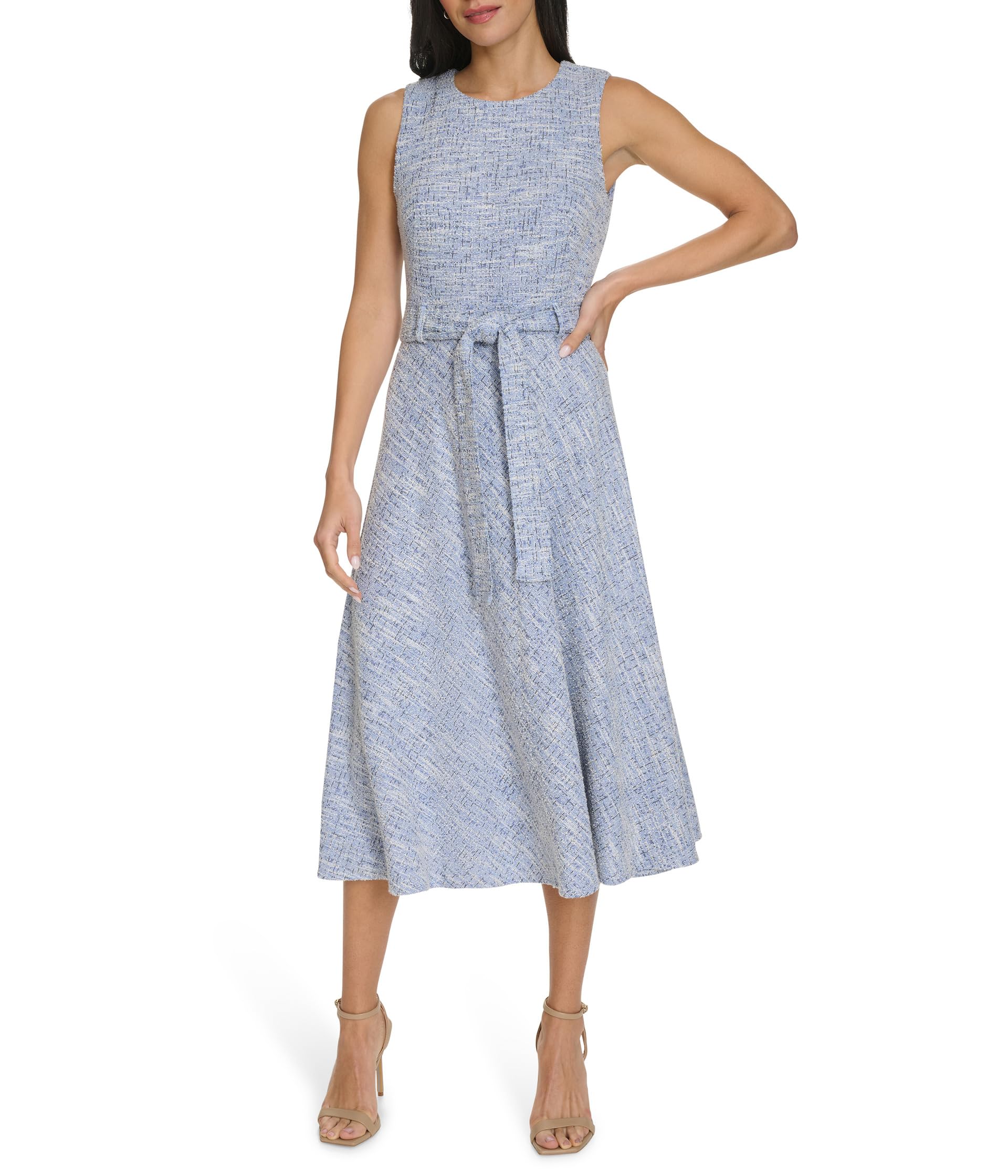 

Платье Calvin Klein Tweed Self Tie Aline, цвет Serene Multi