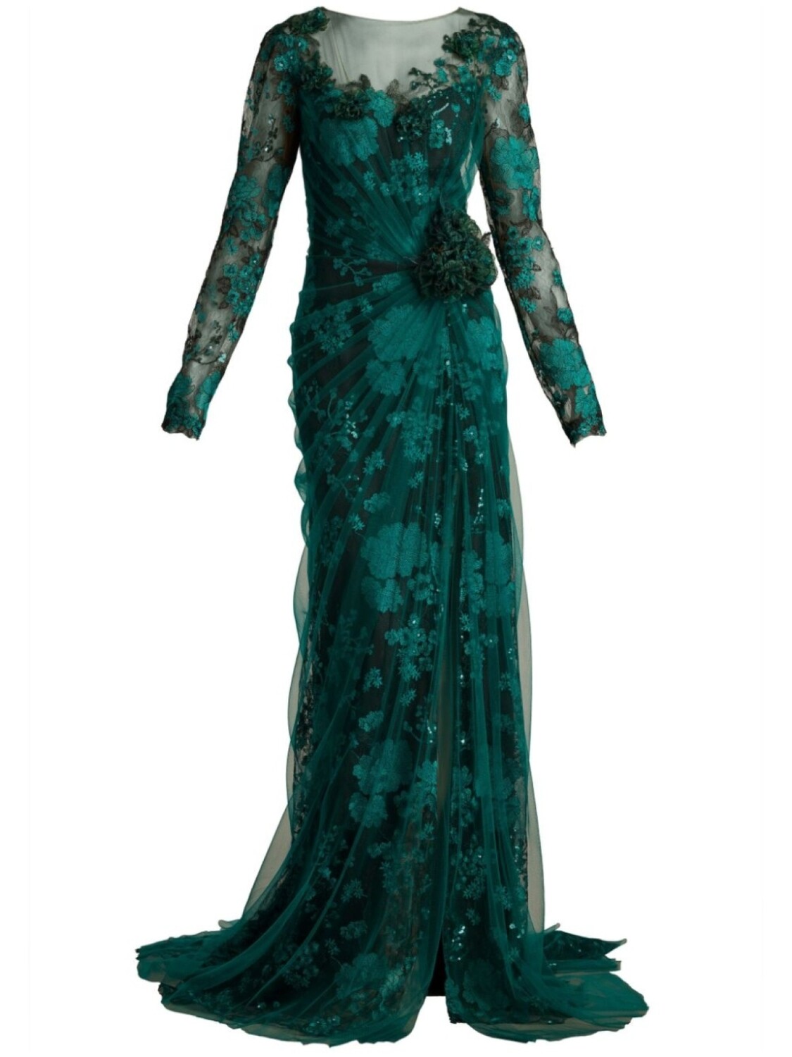 

Платье из тюля с цветочной аппликацией Tadashi Shoji, красный