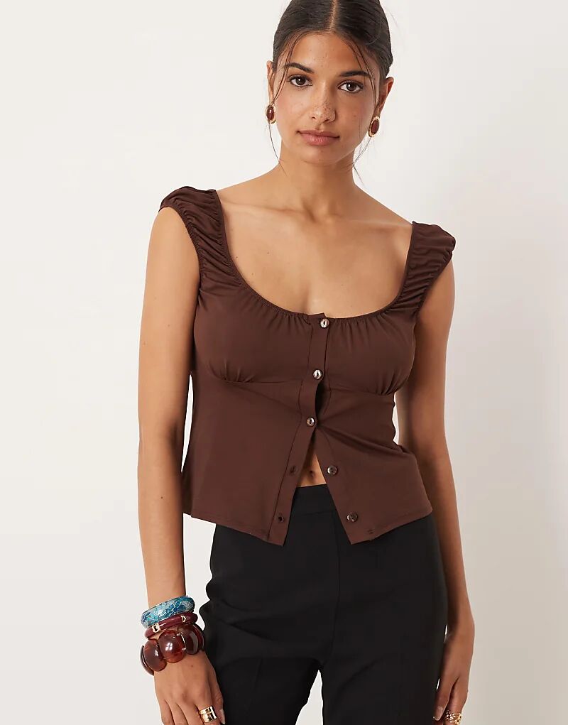 

Топ с короткими рукавами на пуговицах от ASOS DESIGN шоколадного цвета