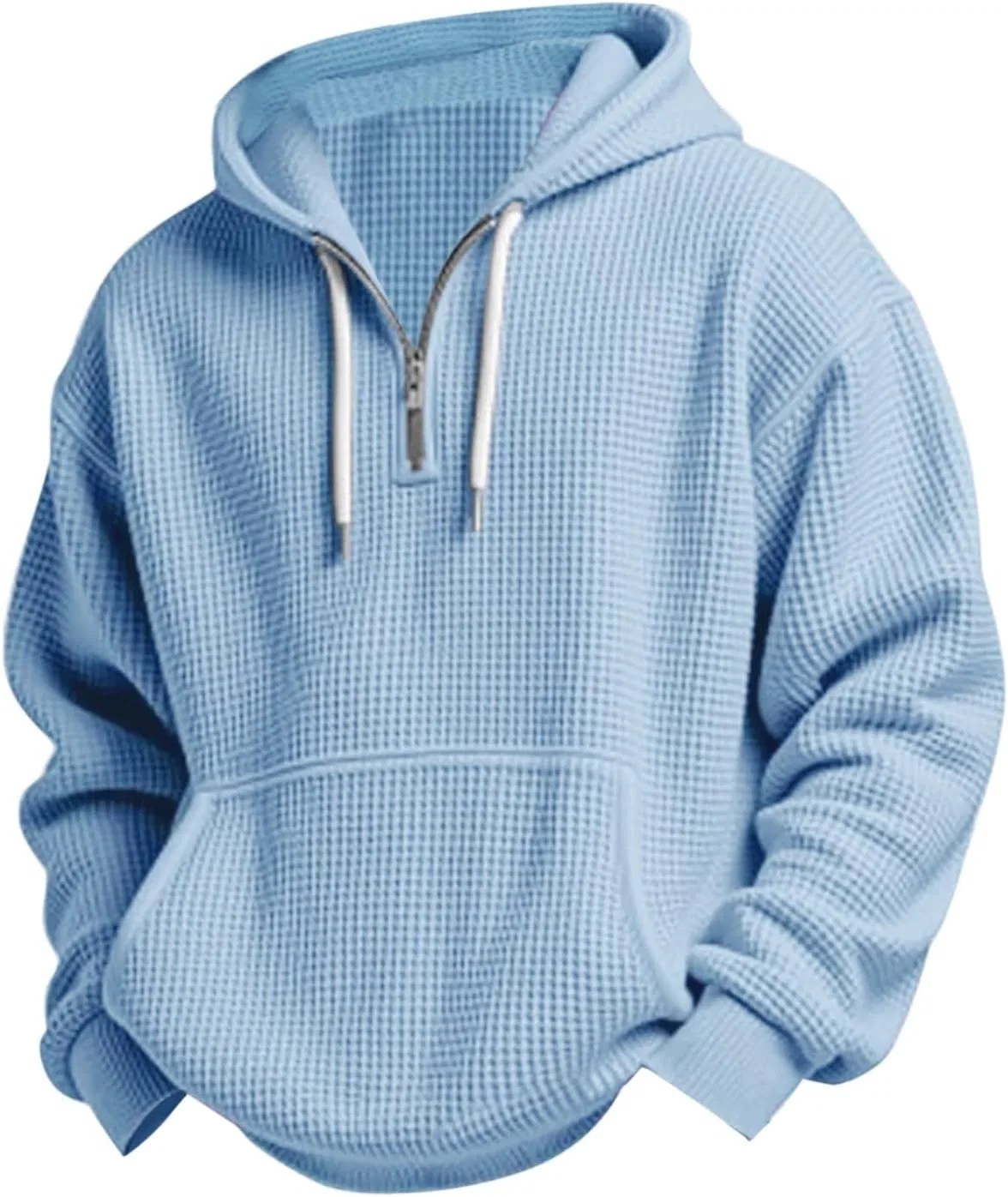 Мужская худи с молнией, вафельная ткань, Light Blue — фото 4