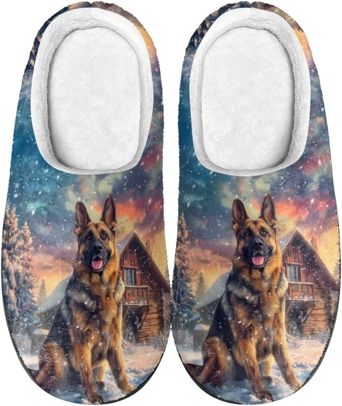

Домашние тапочки Xpyiqun мягкие плюшевые теплые зимние тапочки для мужчин и женщин, размер 4-12, German Shepherd Dog