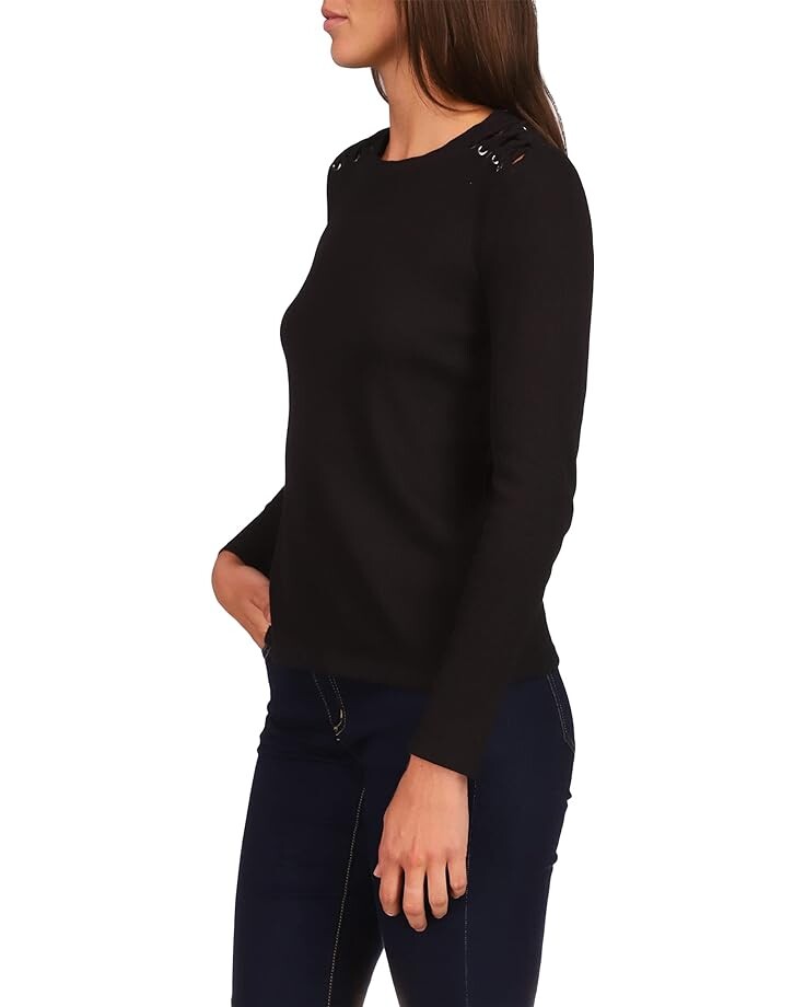 

Топ Michael Kors Waffle Shoulder Lace-Up Top, черный