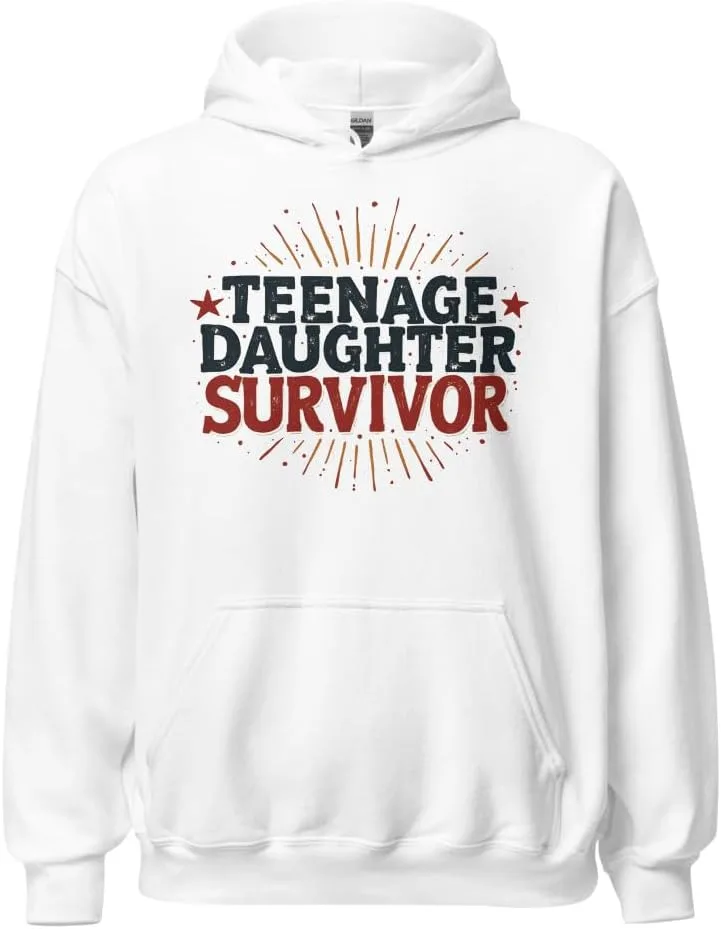 Винтажный худи Unisex с цитатой для родителей подростков, Teenage Daughter Survivor Generic, белый