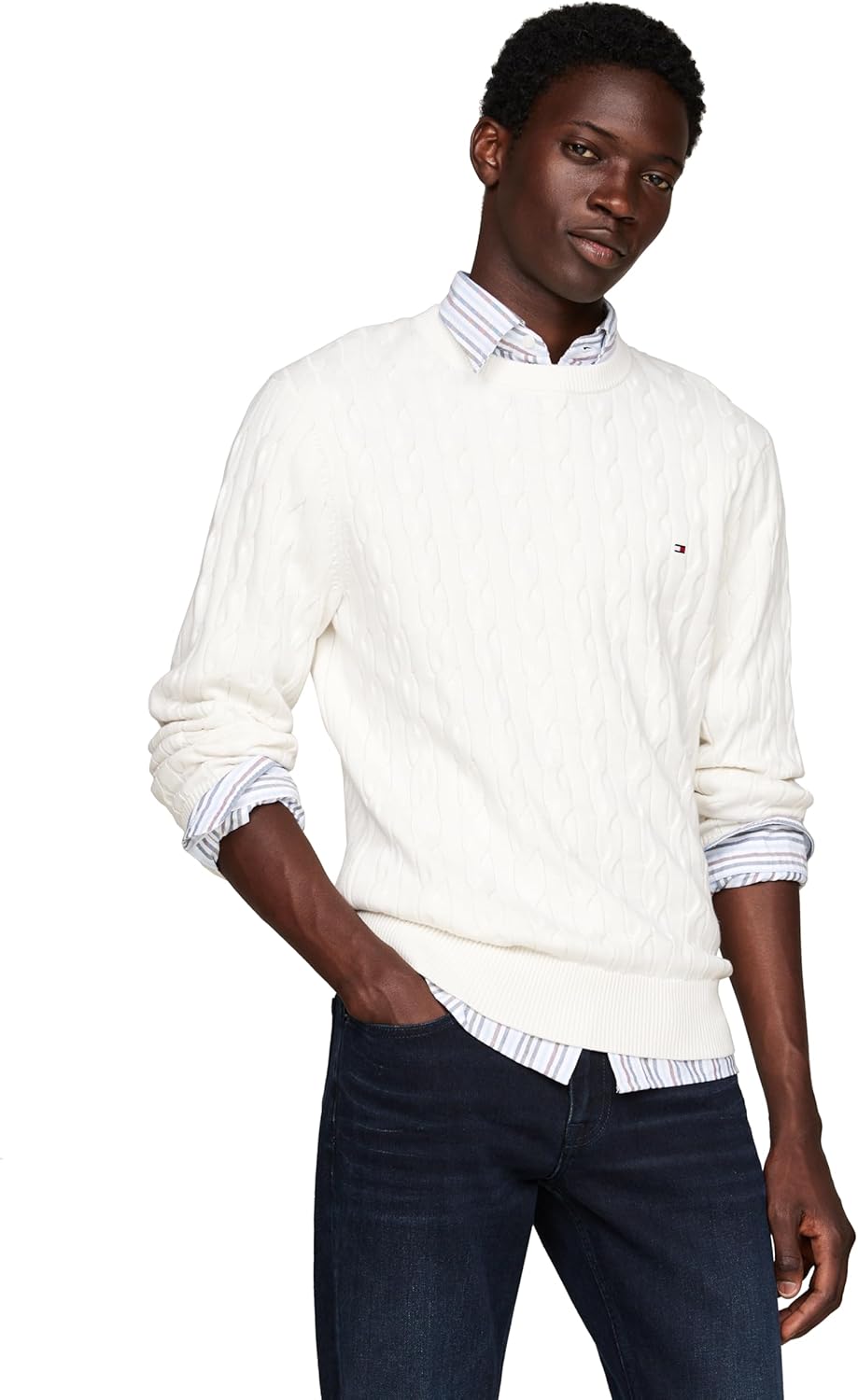 

Мужской свитер Tommy Hilfiger Cable Knit Crewneck, легкий пуловер, Ivory