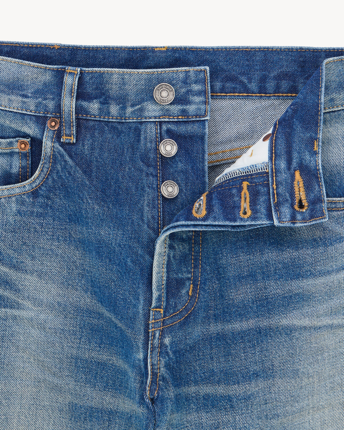 Прямые джинсы из денима цвета ever vintage blue SAINT LAURENT, синий — фото 3