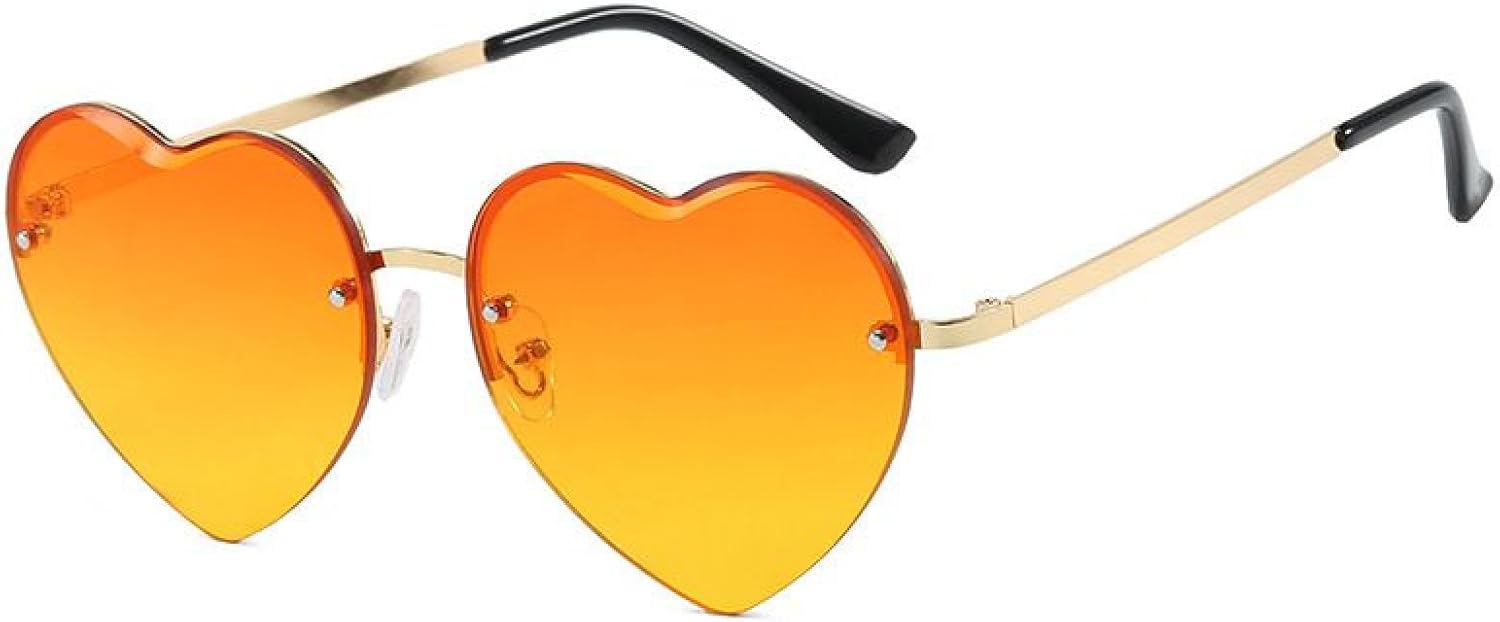 

Солнцезащитные очки в форме сердца с тонированными линзами для вечеринок, винтажный стиль, защита от УФ-излучения UV400, пляжные линзы, цветные, без оправы, градиентные TVTBBVV, C4orange