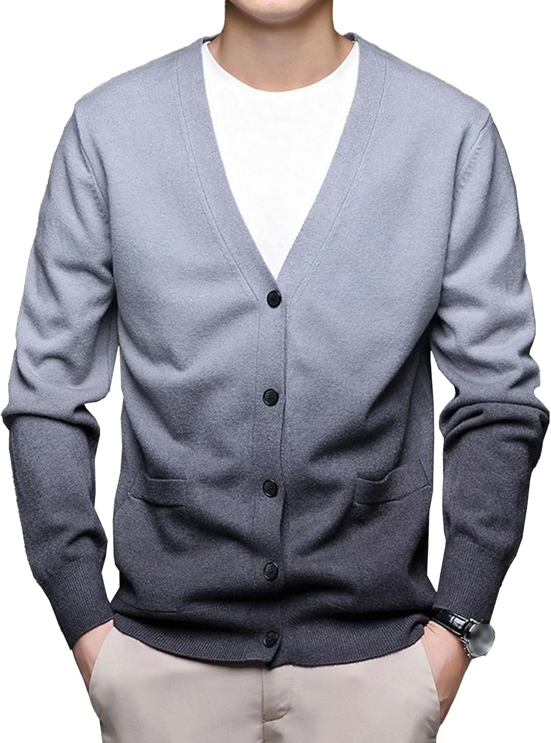 

Мужской кардиган на пуговицах с длинными рукавами и карманами QOAAIE