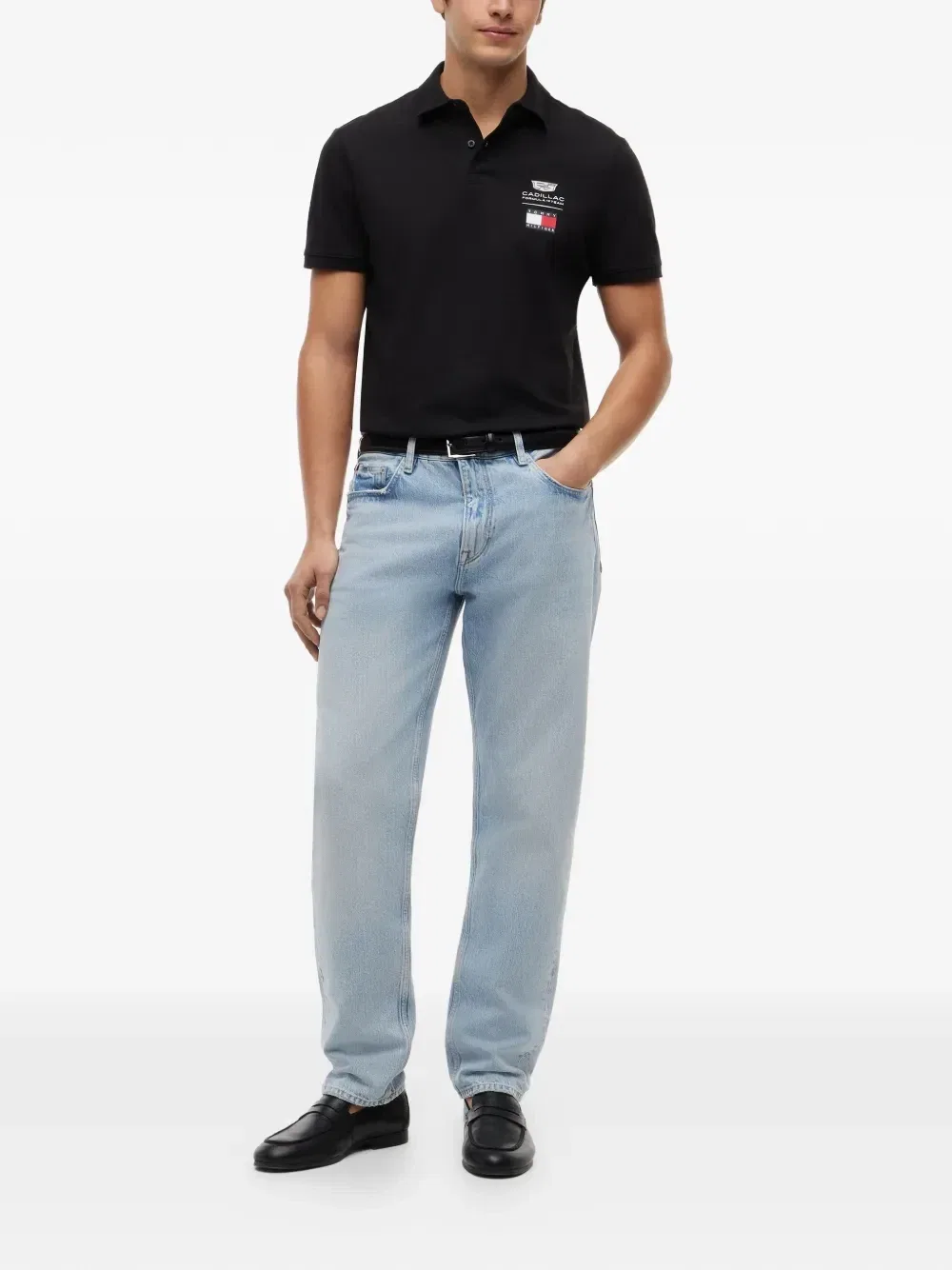Рубашка-поло из пике с принтом логотипа Tommy Hilfiger, черный — фото 2