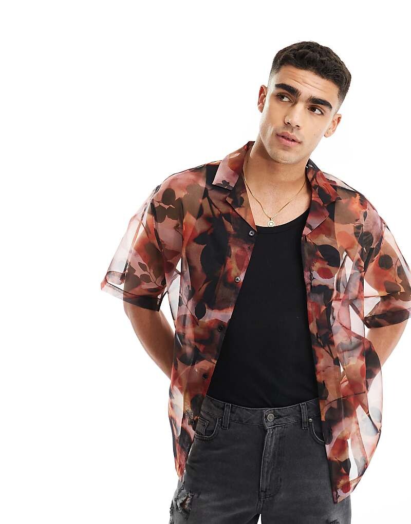 

ASOS DESIGN – Рубашка оверсайз с кубинским воротником с акварельным цветочным узором