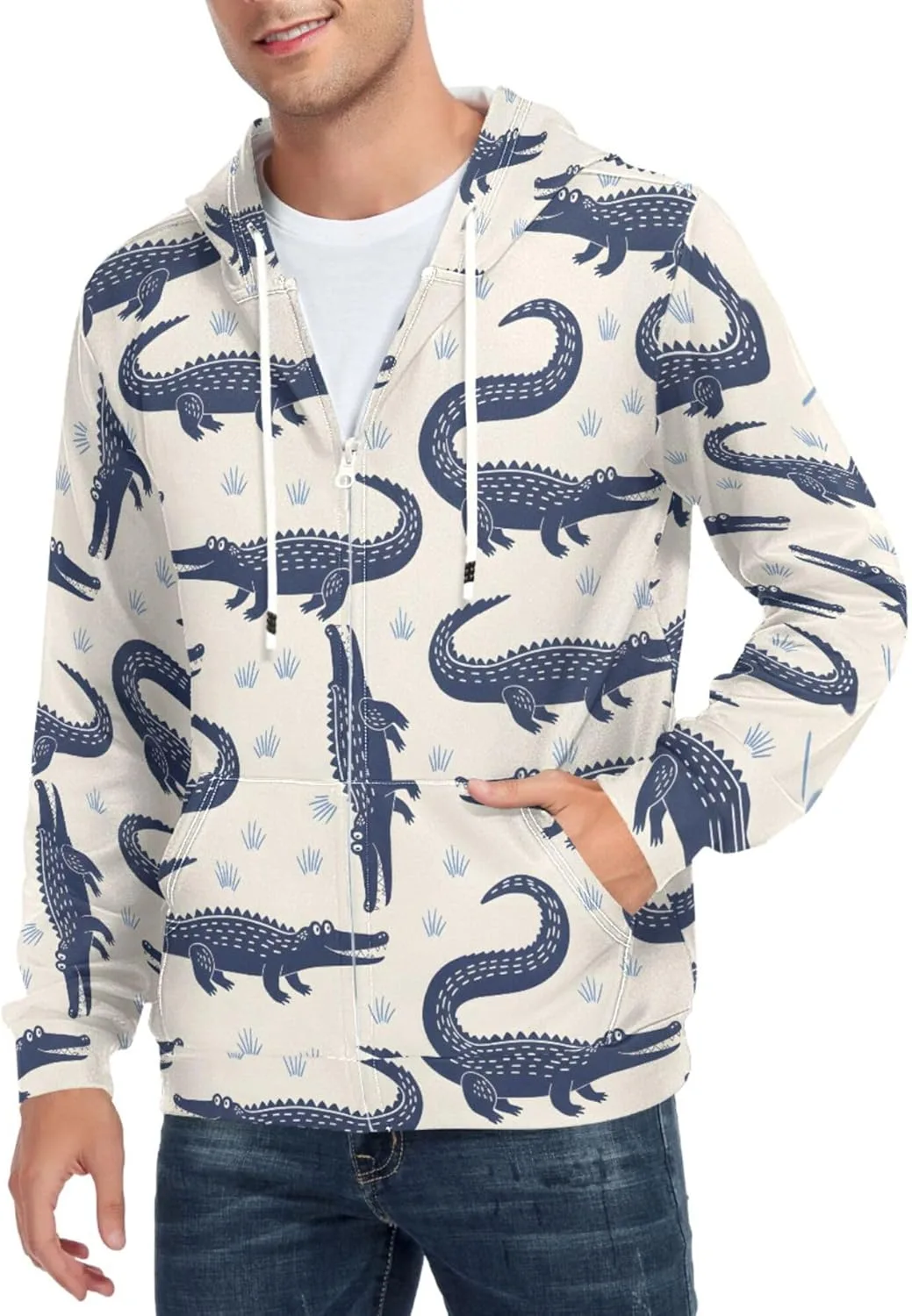 

Мужская худи с полной молнией crocodile blue с длинными рукавами и карманом CUPADA