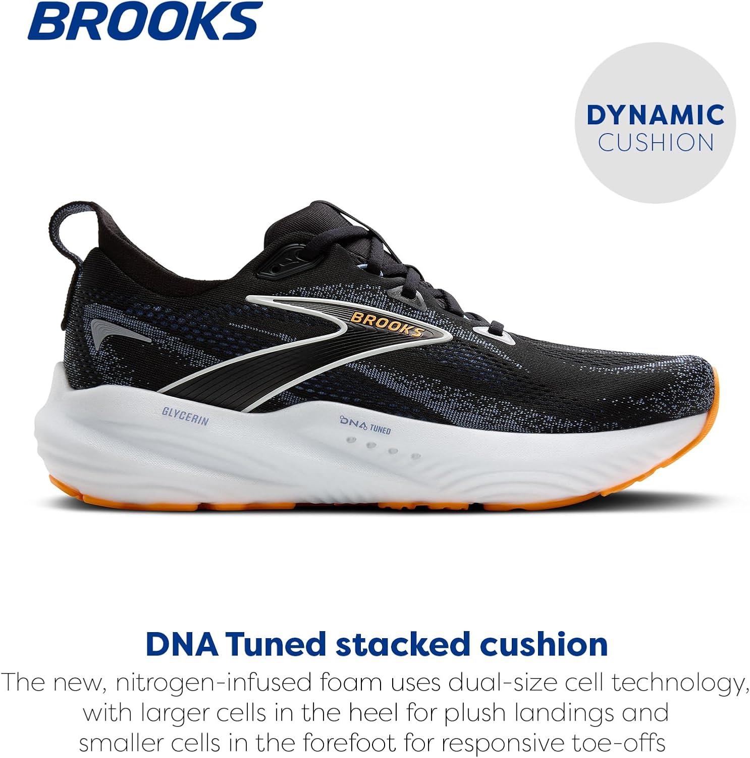 Мужские кроссовки Brooks Glycerin 22 нейтральной амортизации, черный/оранжевый/голубой — фото 2