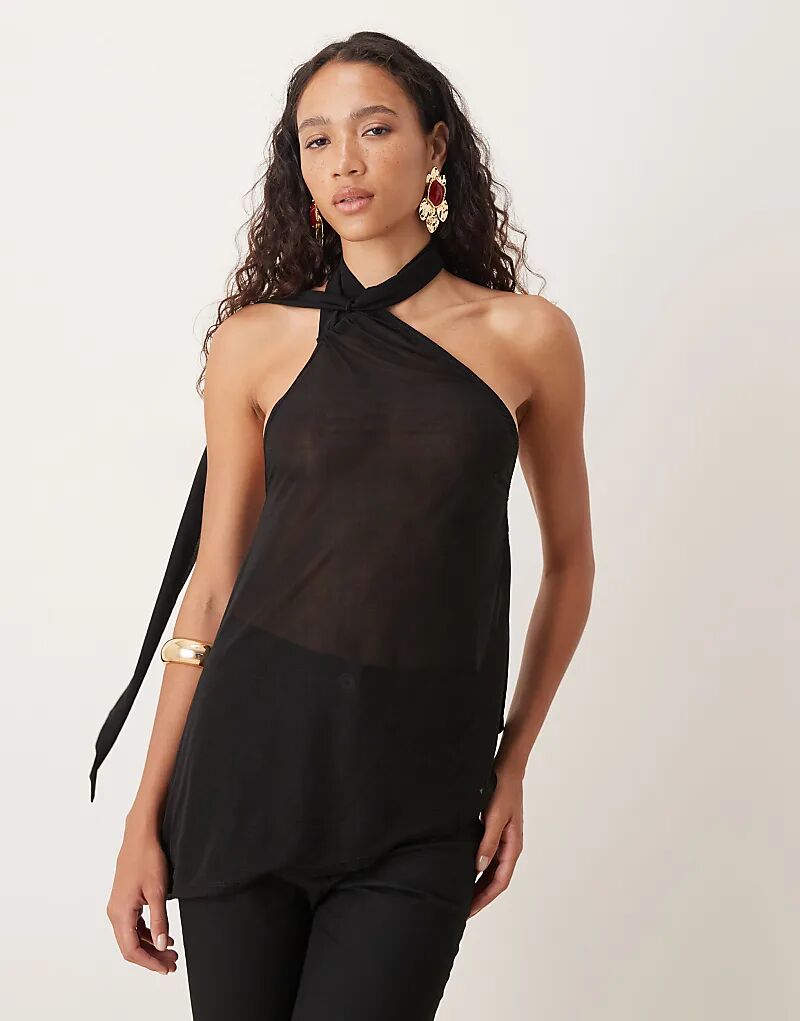 

Асимметричный топ ASOS DESIGN с объемным шарфом, черный цвет