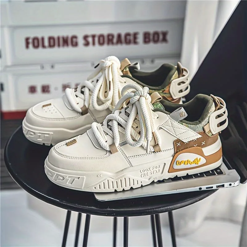 Кроссовки Men's Trendy Sneakers Casual Sporty Low-Top Lace-Up Shoes Non-Slip Rubber Outsole Breathable Fabric Lining for Daily Wear Hhhchpm, хаки — фото 2