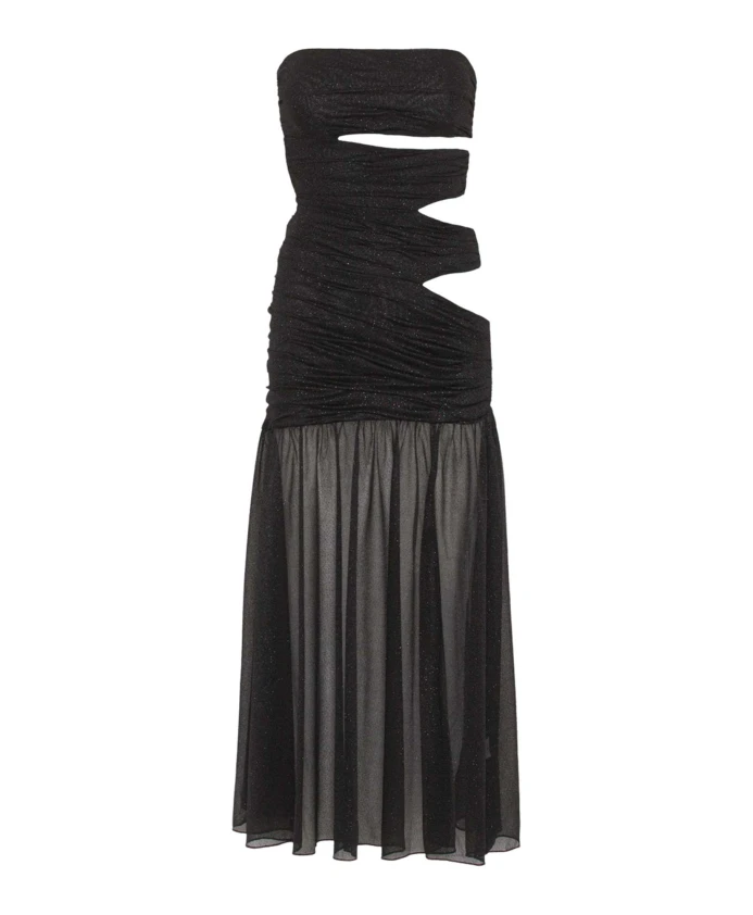 

Черное блестящее длинное платье с вырезами Rotate Birger Christensen, черный
