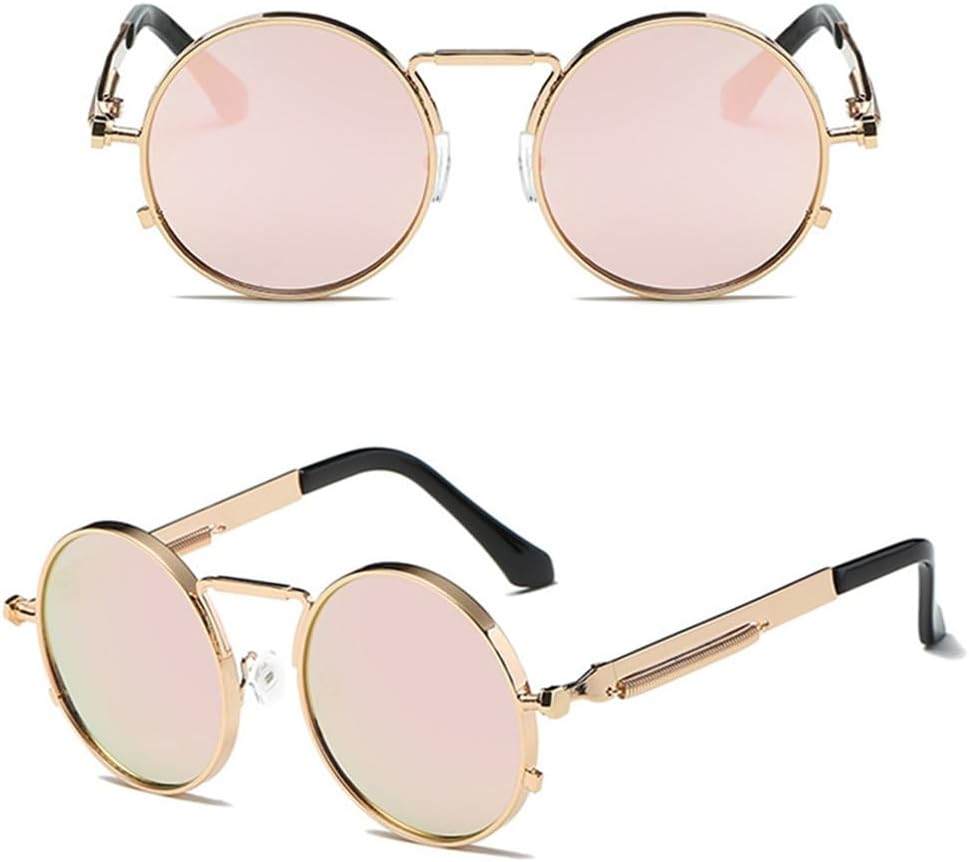 

Винтажные мужские солнцезащитные очки для женщин в стиле панк, металлическая оправа, круглые солнцезащитные очки для мужчин, защита от ультрафиолета UV400 HDUBFY, C6 Gold-pink