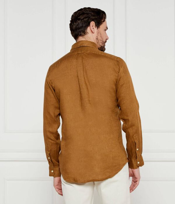Рубашка мужская Polo Ralph Lauren льняная с логотипом, коричневый — фото 3
