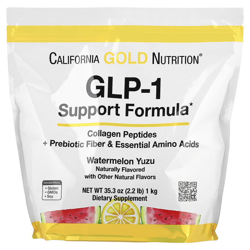 

California Gold Nutrition, Формула поддержки GLP-1 с гидролизованными пептидами морского коллагена, смесью пребиотических пищевых волокон и смесью незаменимых аминокислот, обогащенной лейцином, без добавок, 1 кг (2,2 фунта)