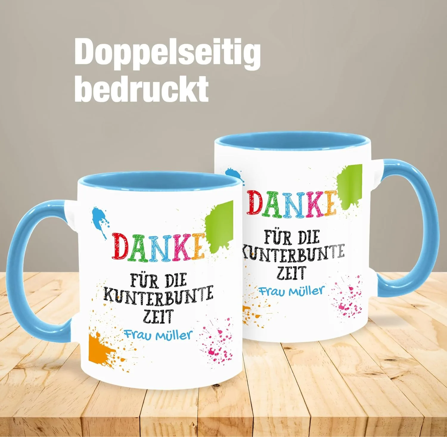 Кружка 325 мл – Danke für die kunterbunte Zeit с именем | Подарок воспитателю на прощание Geschenk mit Namen personalisiert by Shirtracer — фото 4