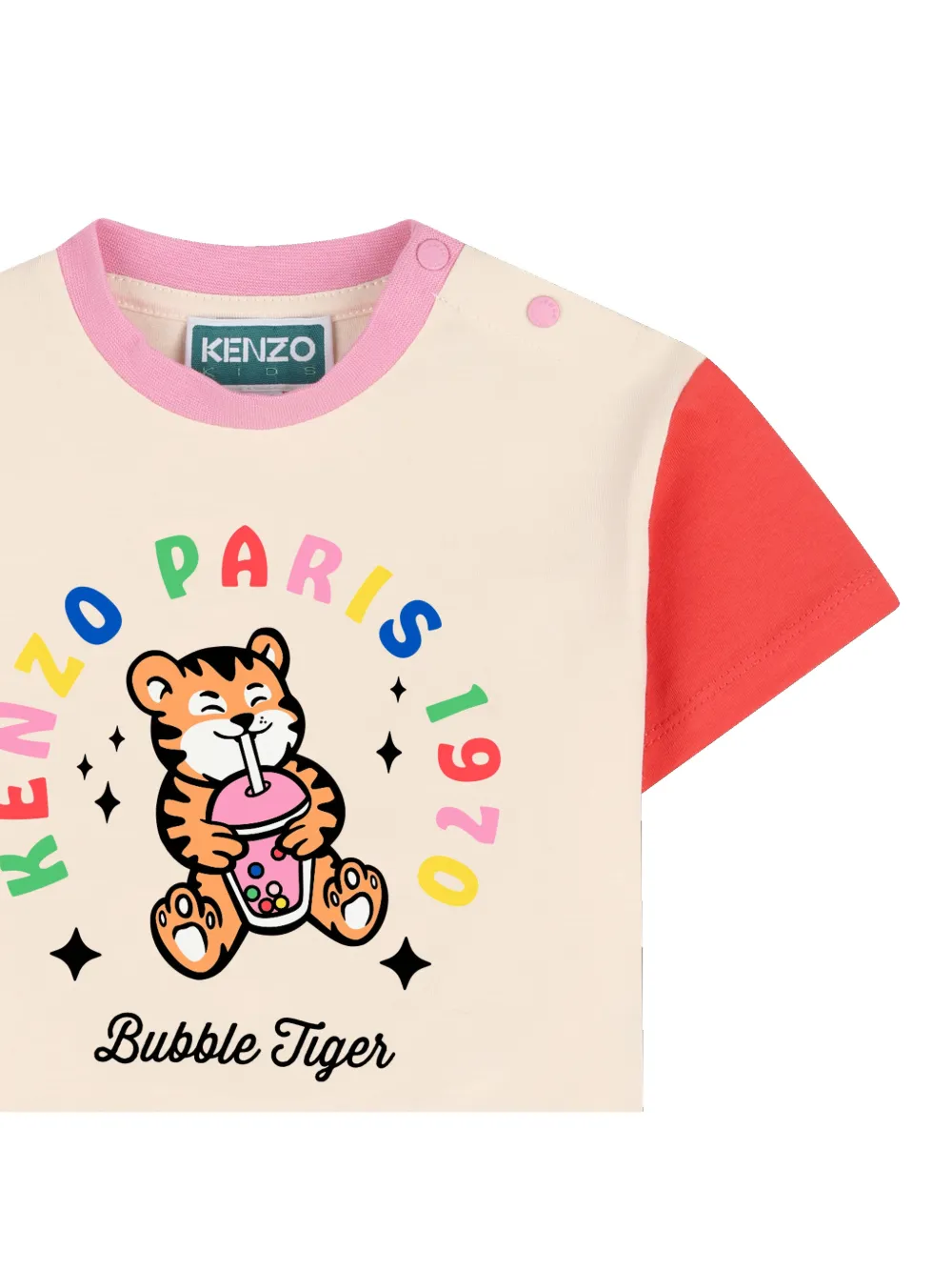 Футболка в стиле колор-блок с принтом "bubble tiger" Kenzo Kids, нейтральный — фото 4