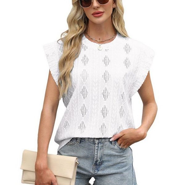 

Женская летняя блузка casual crewneck с коротким рукавом Yesfashion, White