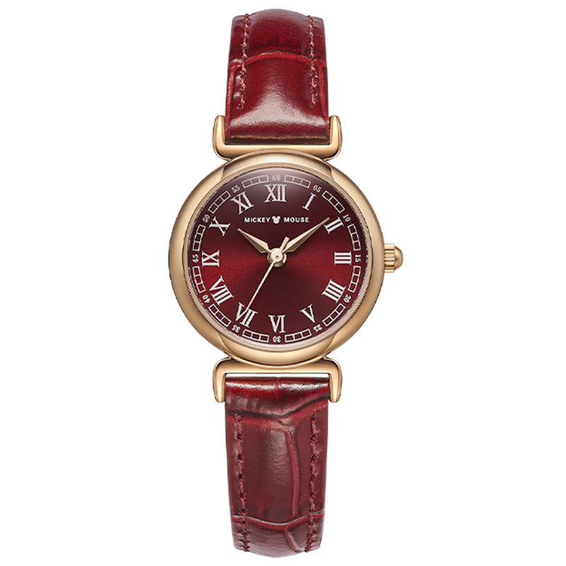

Disney Часы Quartz Movement Genuine Leather Strap Watch Women's Watch White Dial, Bordeaux Red