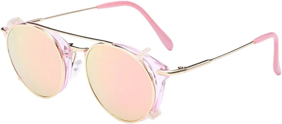 

Ретро женские солнцезащитные очки в стиле стимпанк со съемными линзами, модные мужские круглые панк-очки с защитой от УФ-излучения UV400 TKKTLLT, Pink Pink