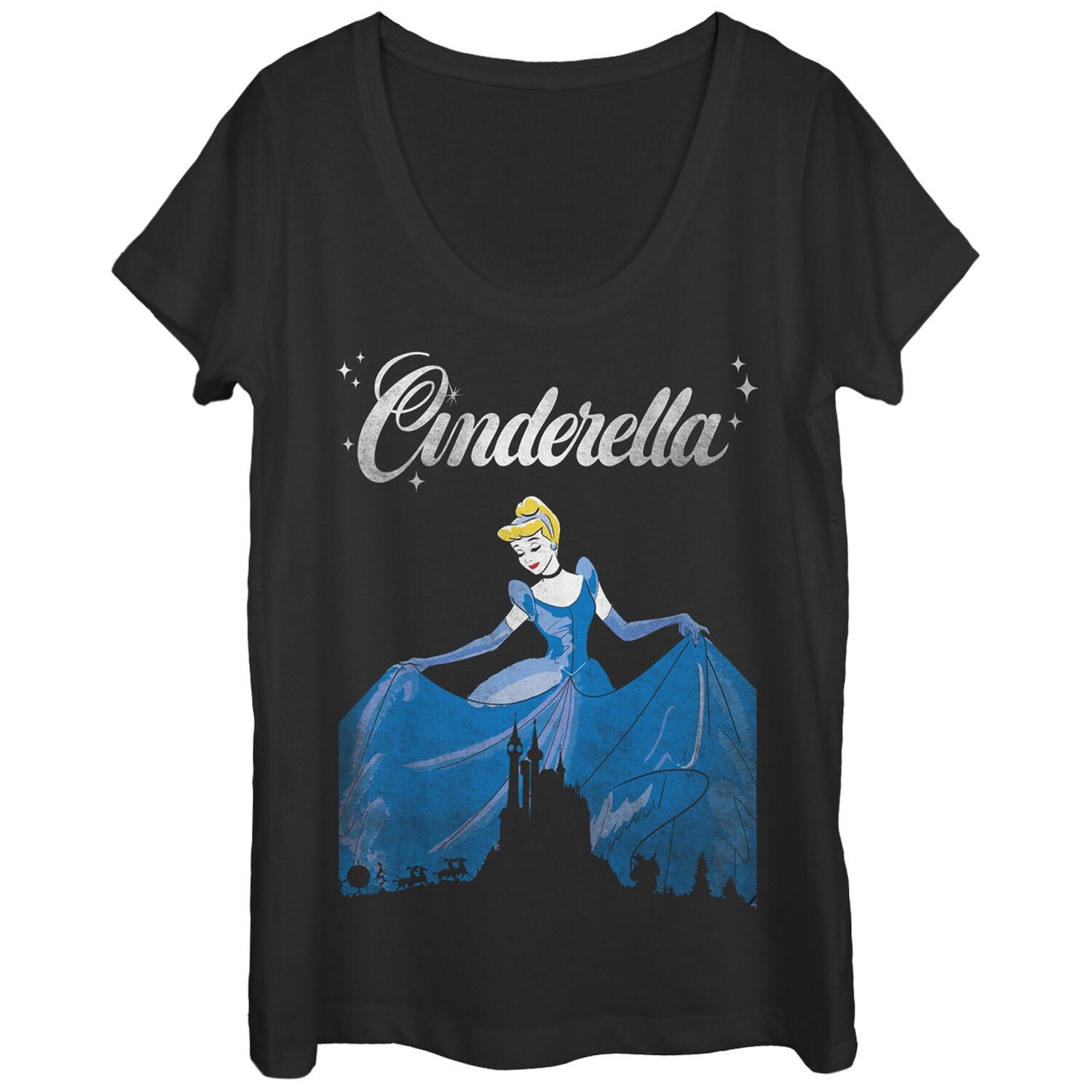 

Винтажная футболка Disney's Cinderella Juniors с силуэтом замка и круглым вырезом Licensed Character