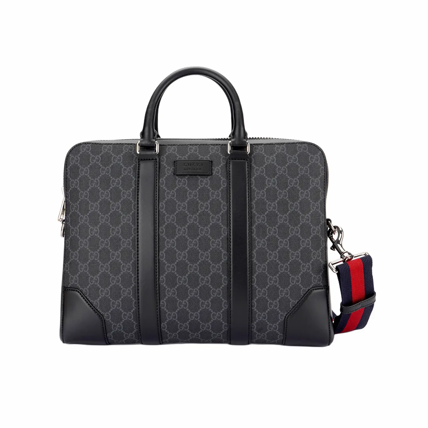 

GUCCI Кожаный портфель на холсте с наплечным ремнем через плечо и ручкой черный мужской