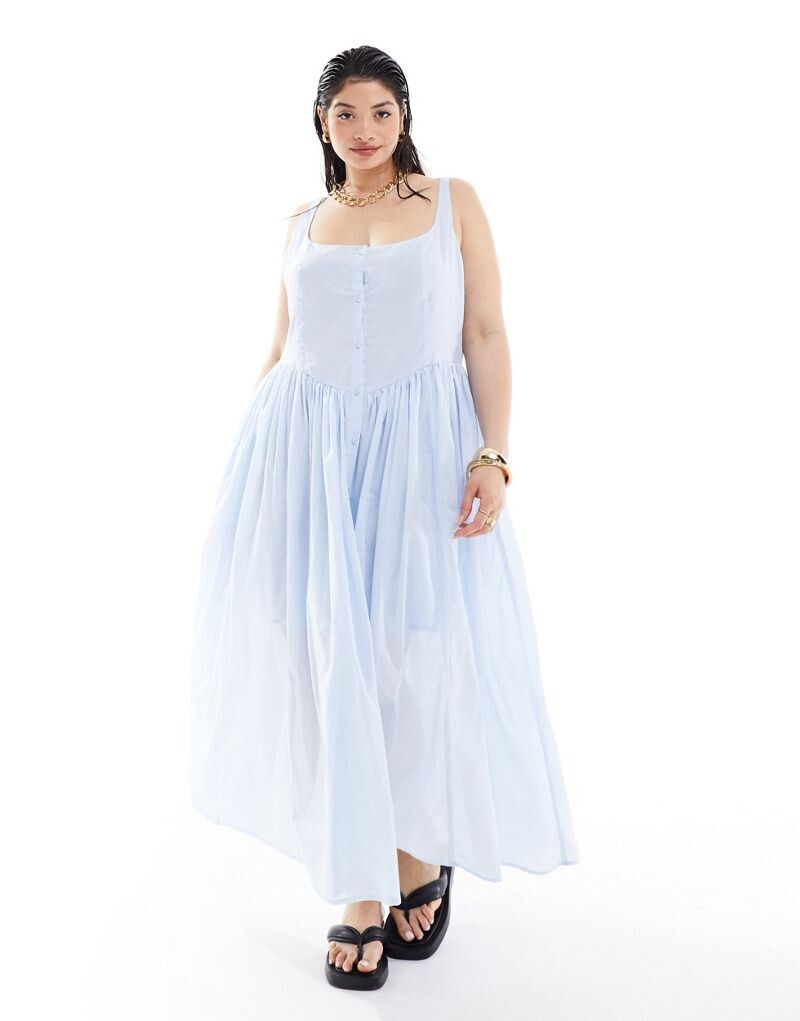 

Голубой сарафан миди для пикника из вуали ASOS DESIGN Curve