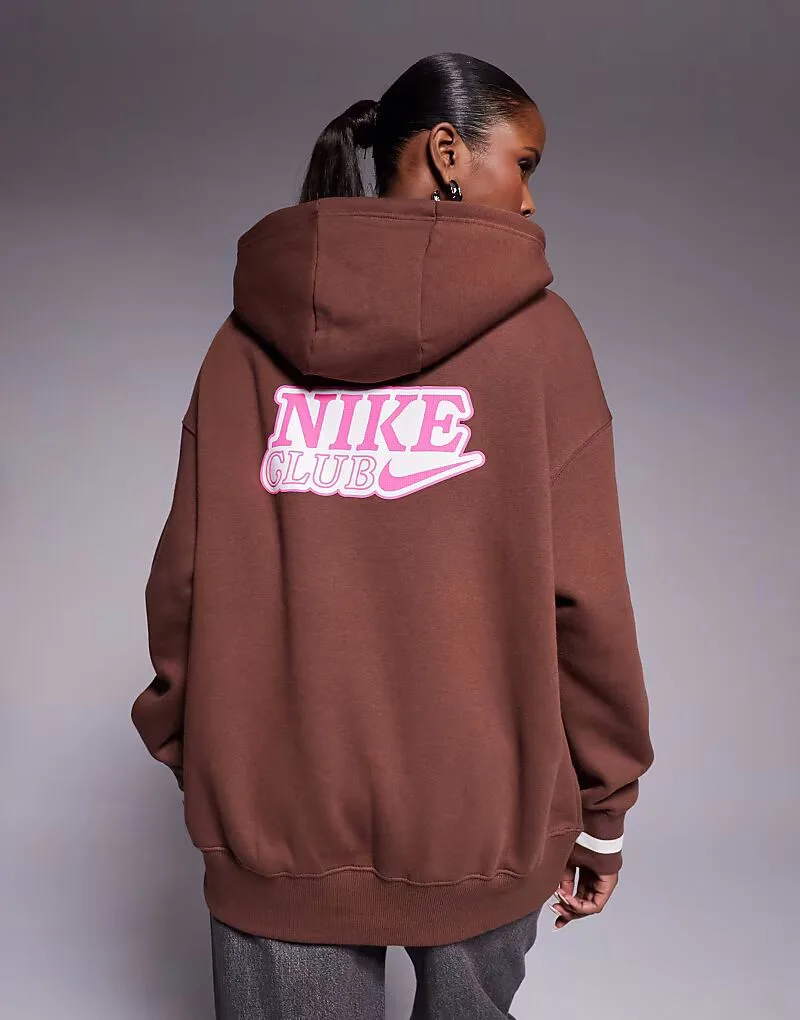 Толстовка Nike Phoenix Fleece оверсайз с графическим рисунком на спине, коричневого цвета — фото 2