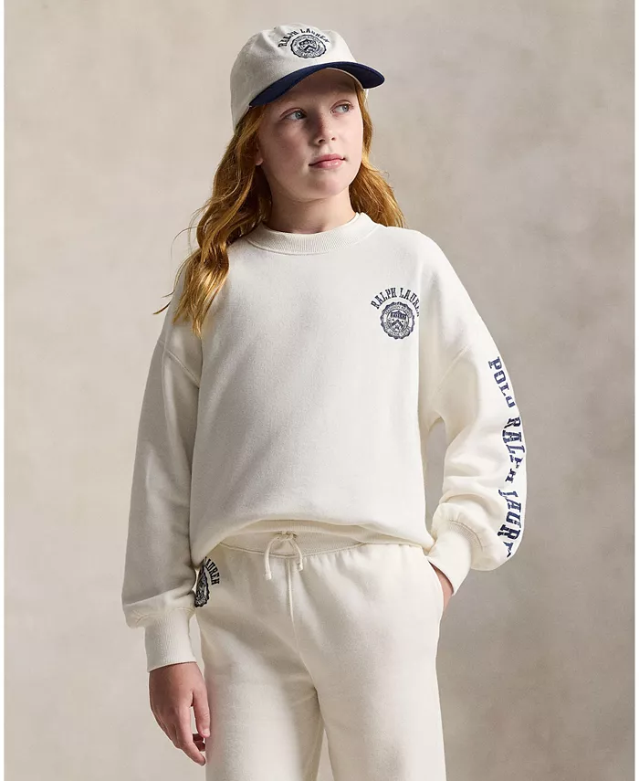 

Девчачий свитшот с логотипом и гербом для девочек 7-16 Polo Ralph Lauren, слоновая кость/кремовый
