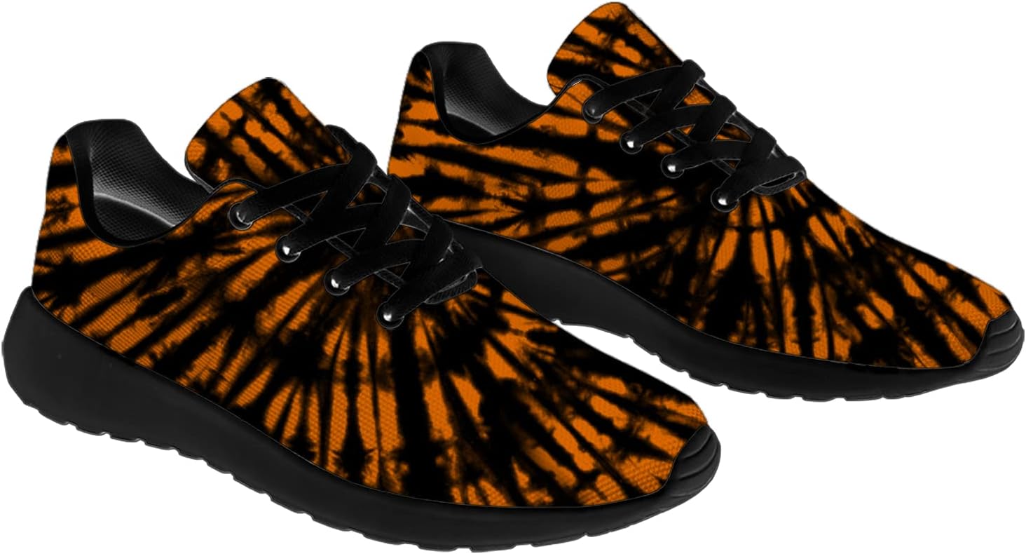 Кроссовки Horethy Tie Dye для женщин и мужчин, беговые кроссовки, женские и мужские прогулочные, теннисные кроссовки, удобные спортивные кроссовки для джоггинга, подарки, черный/оранжевый — фото 4